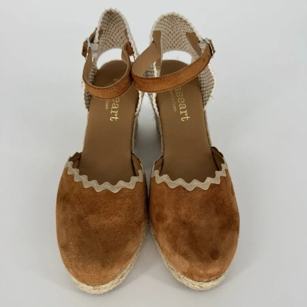 PASEART Spain Camel Suede Wedge Espadrilles Scalloped Boho EU‎ 39 US 8/8.5